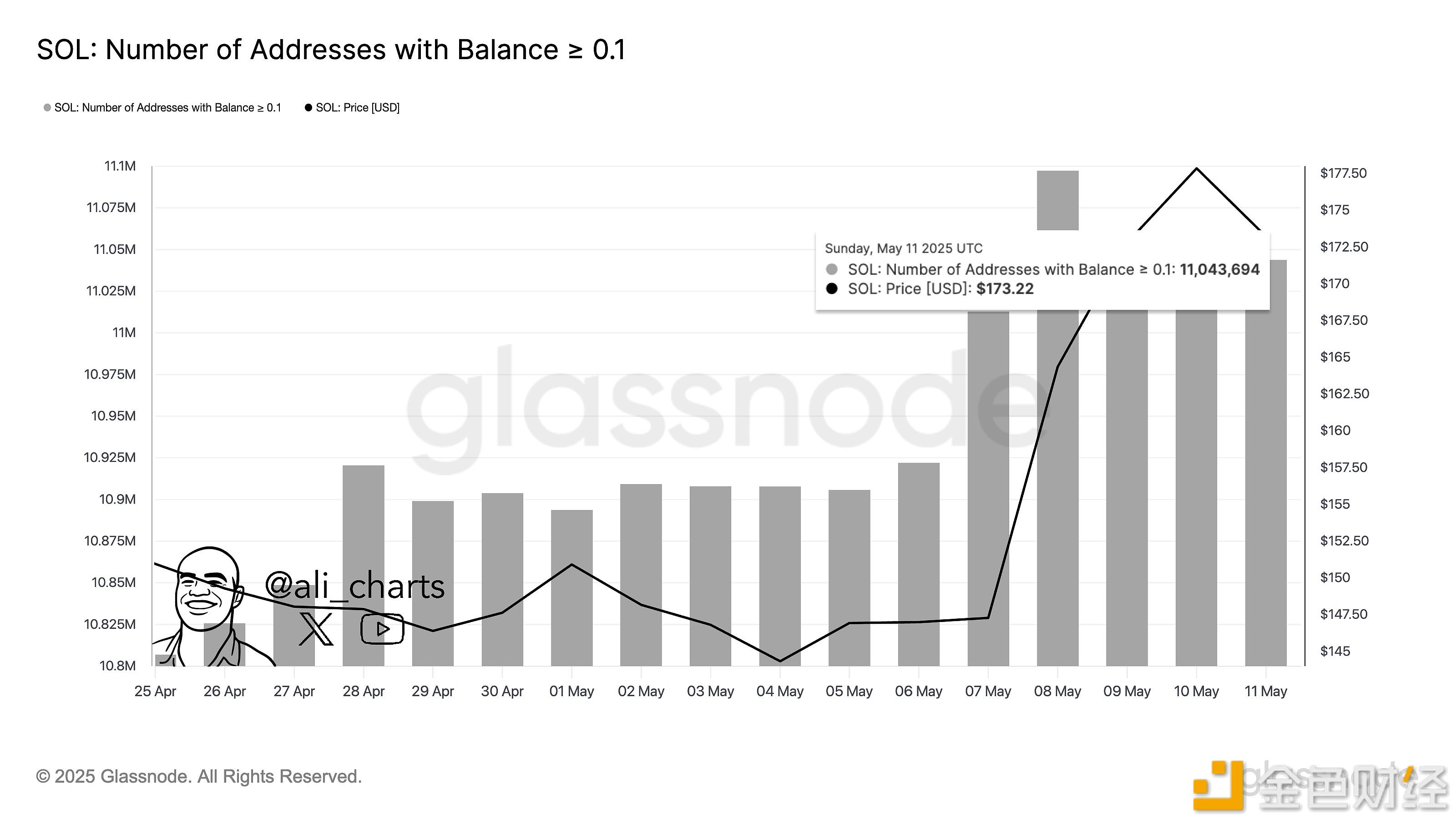持有超过0.1枚SOL的钱包数量过去两周增至1104万